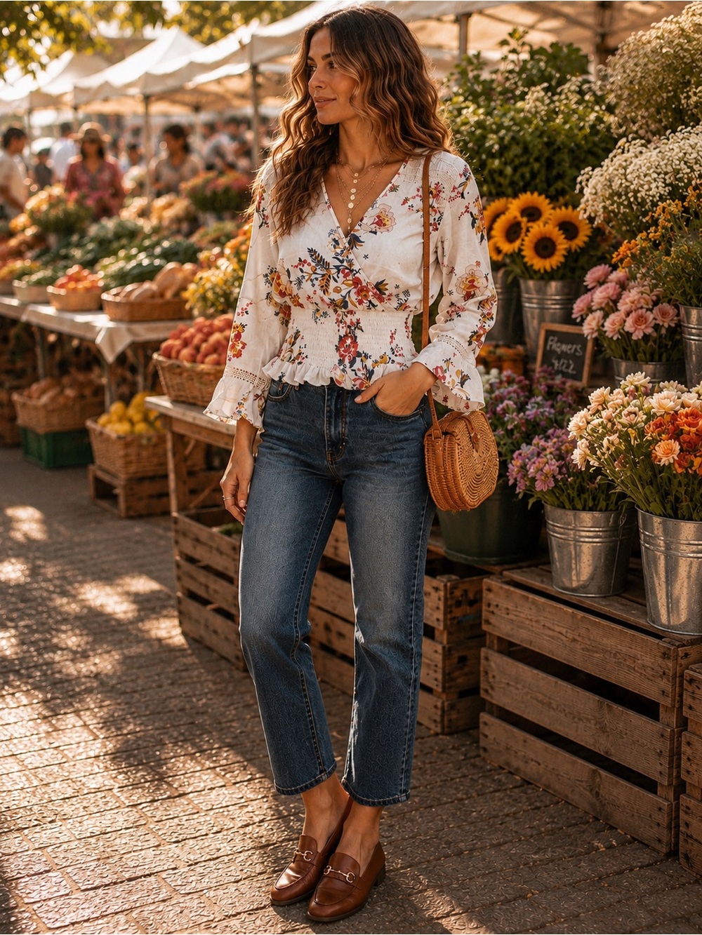 American Rag Floral Smocked Poet Sleeve Blouse | Cottagecore Boho Romantic Top